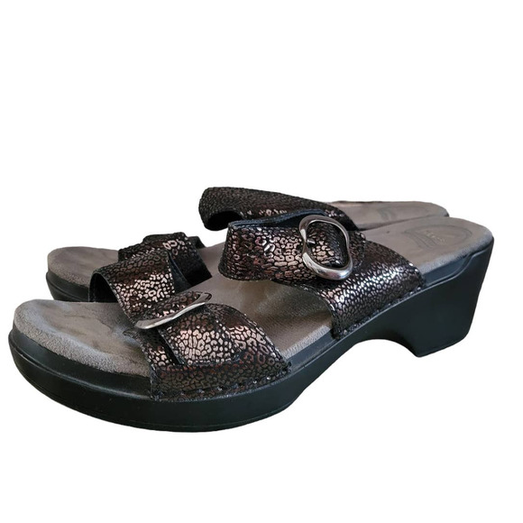Dansko Sophie Sandal Black Metallic Python Heeled Sandals Size 41 US 10.5 - 11 - Picture 1 of 11